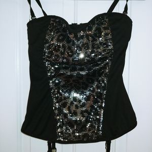 Dreamgirl black and silver sequined bustier corset